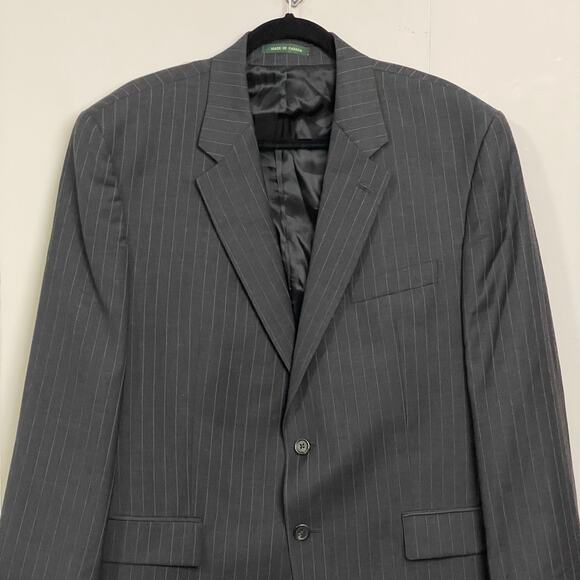 Lauren Ralph Lauren 44R green tag blazer 100% wool black gray stripe classic - Picture 2 of 11